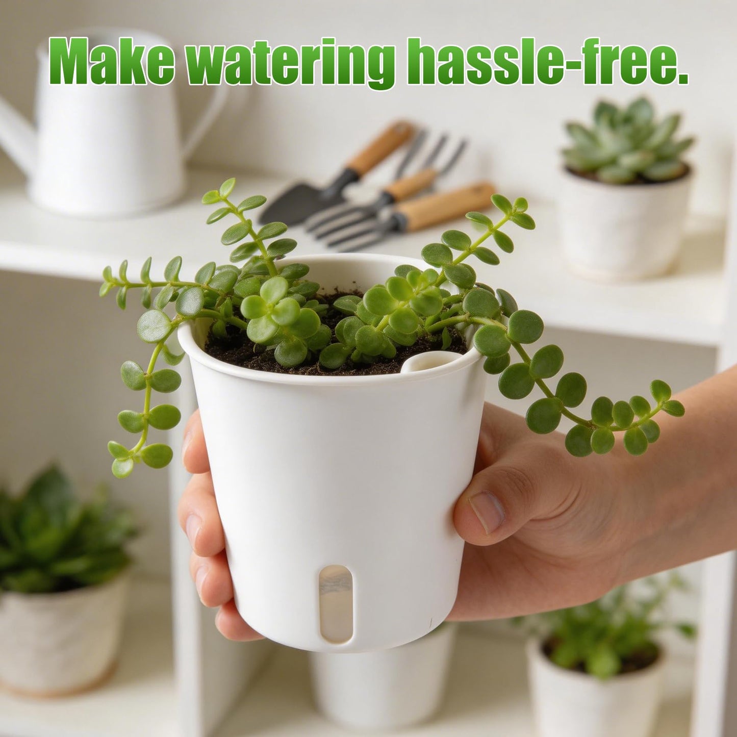 Sileasncei 10 Pack Self Watering Planters for Indoor Plants, 3 Inch White Plastic Flower Pots for Succulents, Herbs, and African Violets Self-Watering System for Low Maintenance Gardening