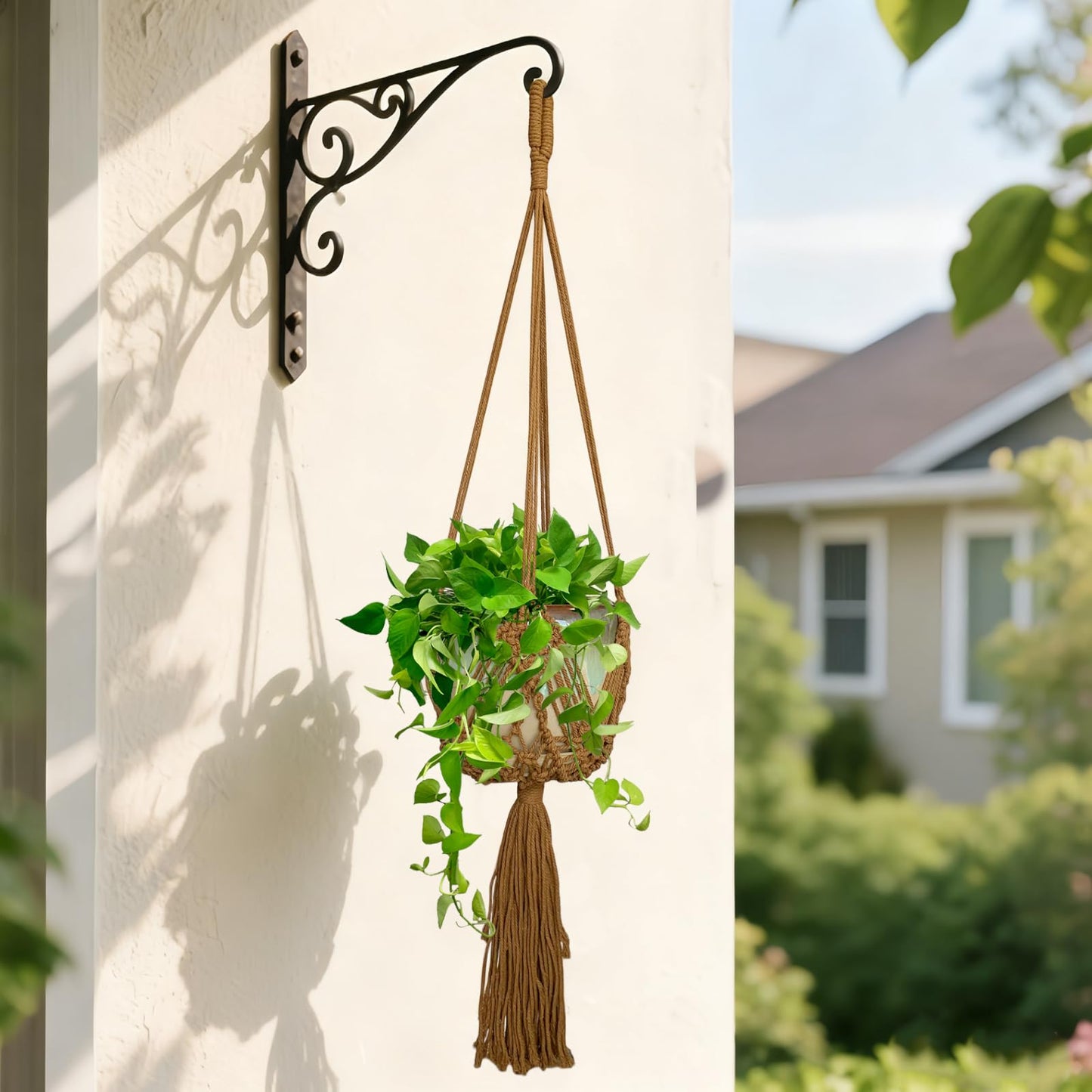 UUNXAM Hanging Planter with Patterns,2Pcs Macrame Plant Holder Rope with S Shaped Hooks,Indoor Macrame for up to 8 inch Pot Crochet,Boho Plant Hanger Holder for Indoor Outdoor