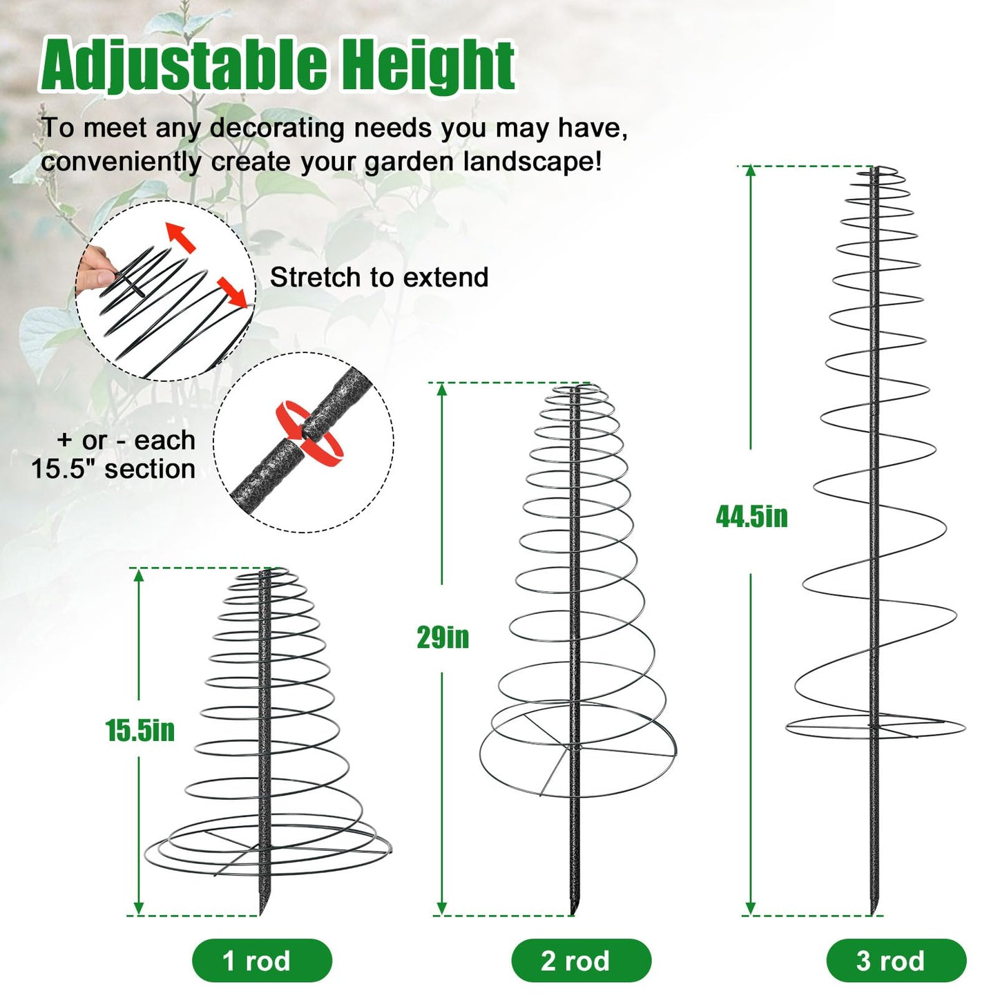 2 Pack Spiral Metal Garden Trellis for Climbing Plants Outdoor Indoor - 44" Adjustable Plant Support Tower with Center Pole, for Outdoor Garden, Raised Bed, Backyard, House Flower Pots & Planters