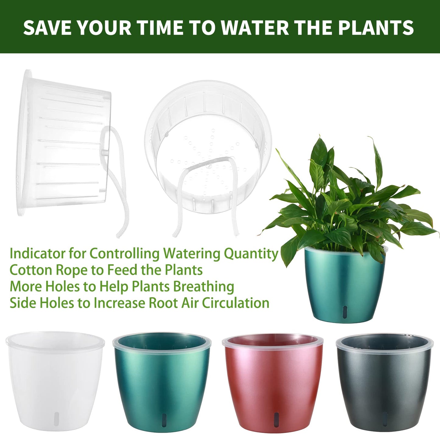 KvyusFlourish Self Watering Pots for Indoor Plants, 6-Pack 5'' Self Watering Planter with Drainage Holes, Small African Violet Pots with Water Indicator, Clear Wick Orchid Pot, Grey