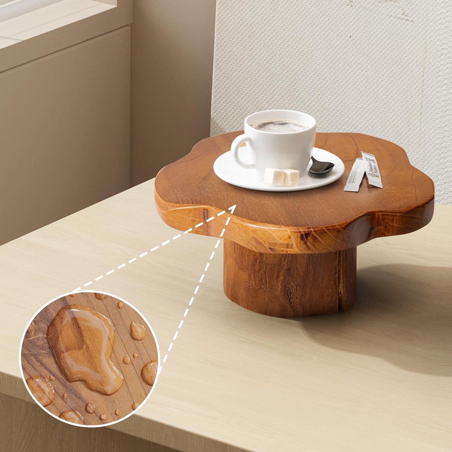 JOLLYMER 9" Live Edge Teak Wood Display Risers With Natural Edge Base – Versatile Teak Wood Pedestal Stand Display Stand Cake Stand,for Kitchen/Bathroom Counter