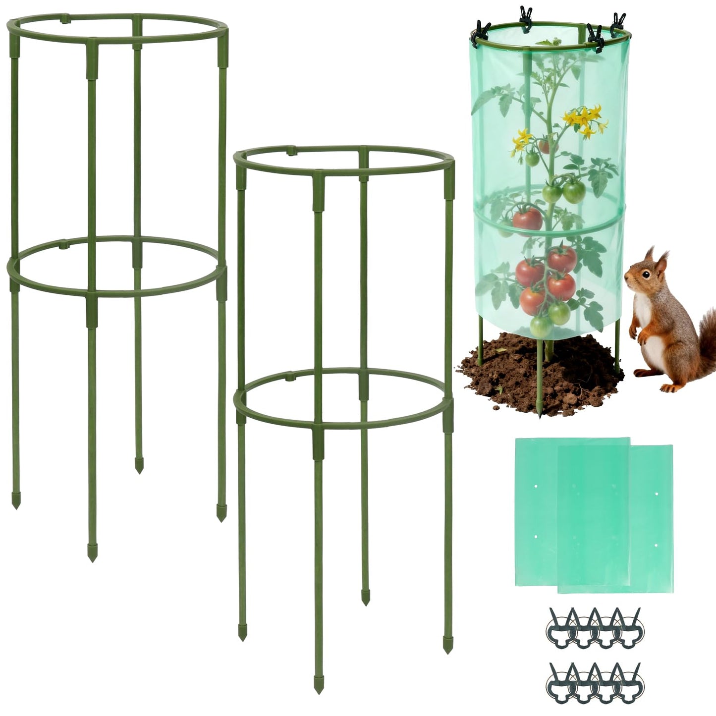 Ztzfacai 17.7" H Plant Support Stake Cage, Round Plant Support Garden Flower Stakes with Plastic Protective Film, Plant Cages for Indoor Outdoor Small Plants,Tomato, Peony, Hydrangea