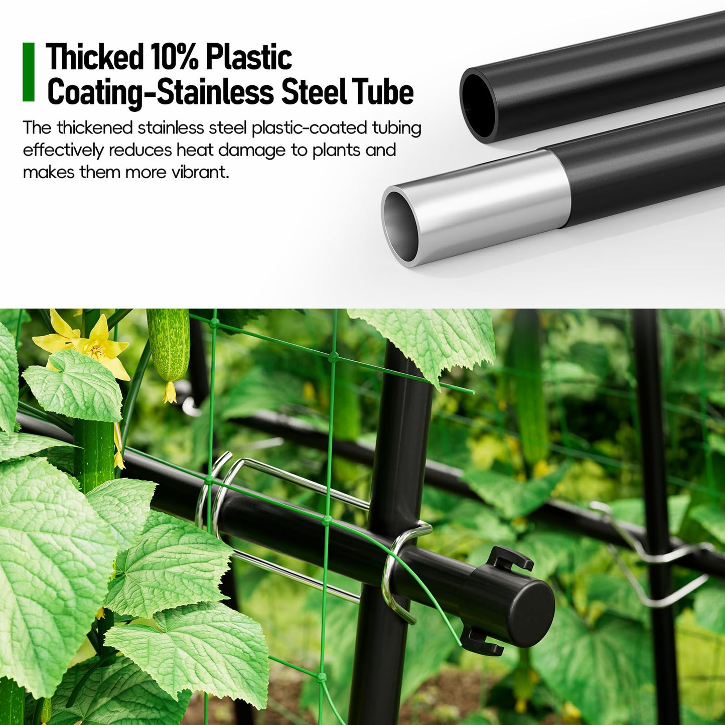 SPECILITE Garden Arch Trellis 88.58" Extra Tall for Climbing Plants Outdoor, Steel Stainless Arched Arbors Tunnel Trellis with Netting, Metal Cable Ties for Cucumber Tomato Pea Vines Fruit