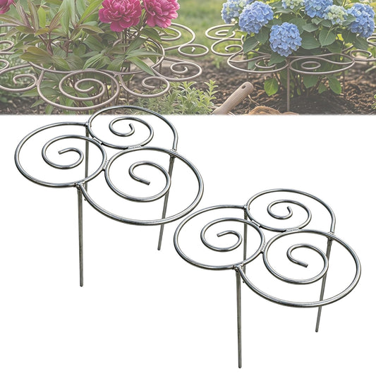 Metal Plant Support Ring for Peony Cages & Garden, Stackable Houseplant Stake for Indoor Pots, Decorative Flower Hoop for Upright Growth, Grow Through Plant Cage for Dahlias, Vines (2P, S)