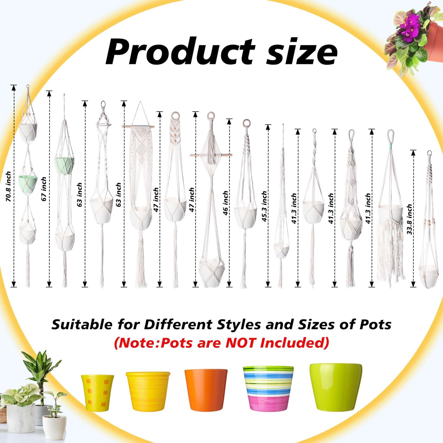 SATINIOR 12 Pcs Macrame Plant Hangers Handmade Boho Hanging Planters 12 Different Tiered Designs with 12 Hooks for Flower Pots Indoor Outdoor Decorative Wall Hanging Baskets for Home(Boho,White)