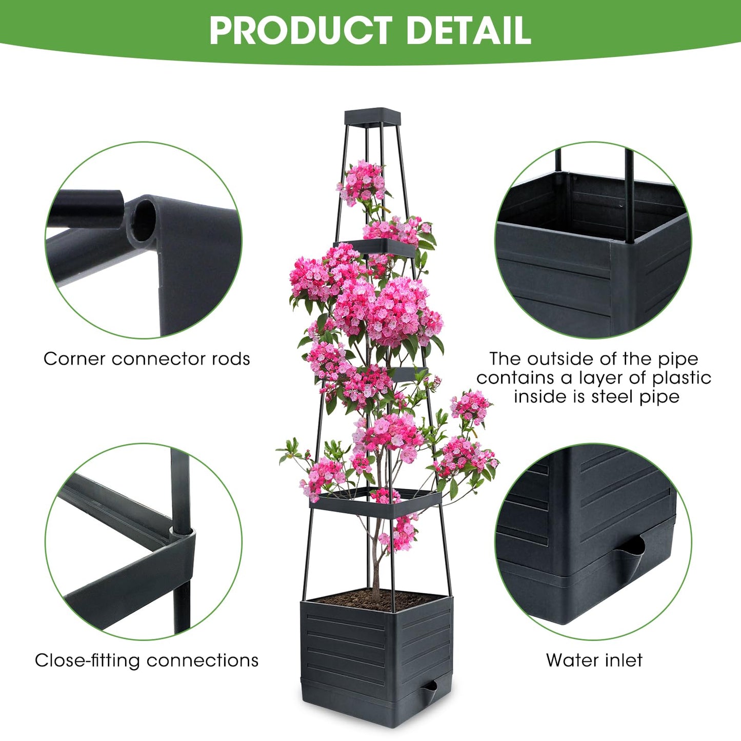 MYMULIKE Raised Garden Bed Tomato Planter with Trellis, 58" Tomato Cage for Climbing Vegetables Plant, Self Watering Pots for Indoor Plants Garden Pots Patio Greenhouse Indoor Outdoor