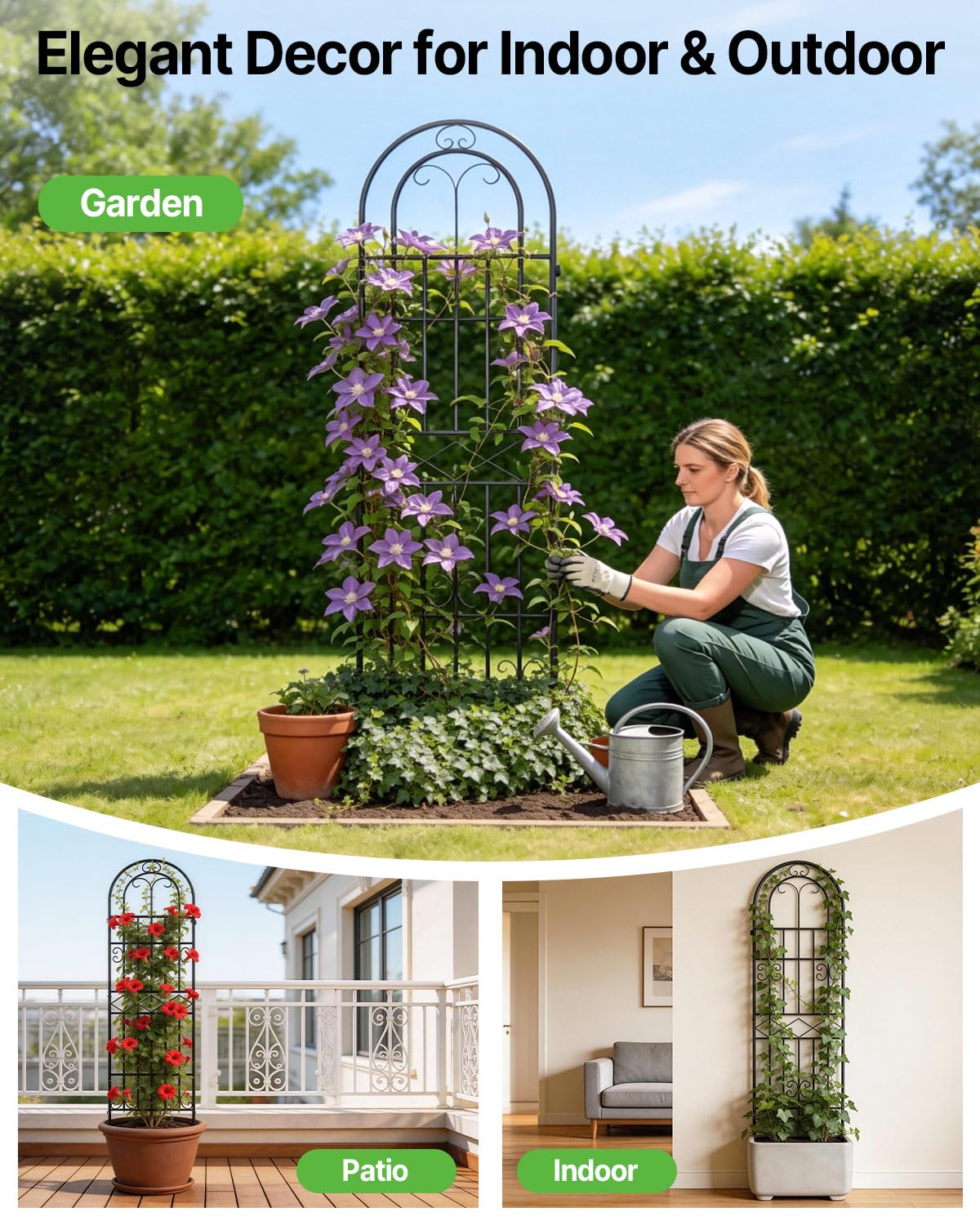 Suteck Garden Trellis for Climbing Plants Outdoor, 71” H x 20” W, 2 Pack Metal Garden Trellis with Rustproof Powder-Coated, Rose Trellis for Patio Lawn Yard, Flower & Vegetable Support