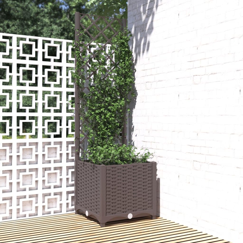 mtlskopl 54" Brown Square Planter with Trellis, 15.7"x15.7" Wood-Look Polypropylene, Modern Matte Garden Box for Patio Balcony