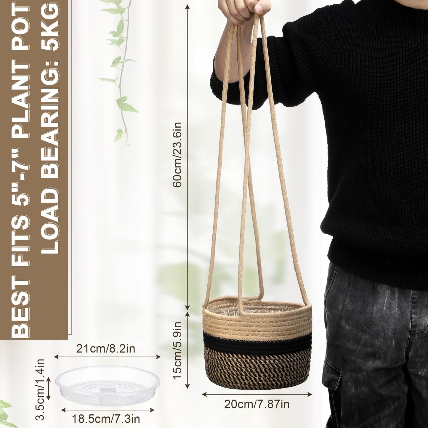 Sunnychicc 2 Packs Hanging Planter Basket 7.8" Cotton Rope Woven Plant Hangers Indoor Plant Boho Hanger Large Hanging Wall Plants for Outdoor Home Decorations Fence Planters Plant Flower Pots