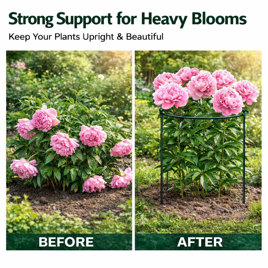 Peony Cages and Supports, 8 Pack Large Half Round Plant Support Cage 10" x 24", Heavy Duty Garden Plant Stakes for Indoor & Outdoor Plants, Peonies, Hydrangeas, Tomatoes & Flowers