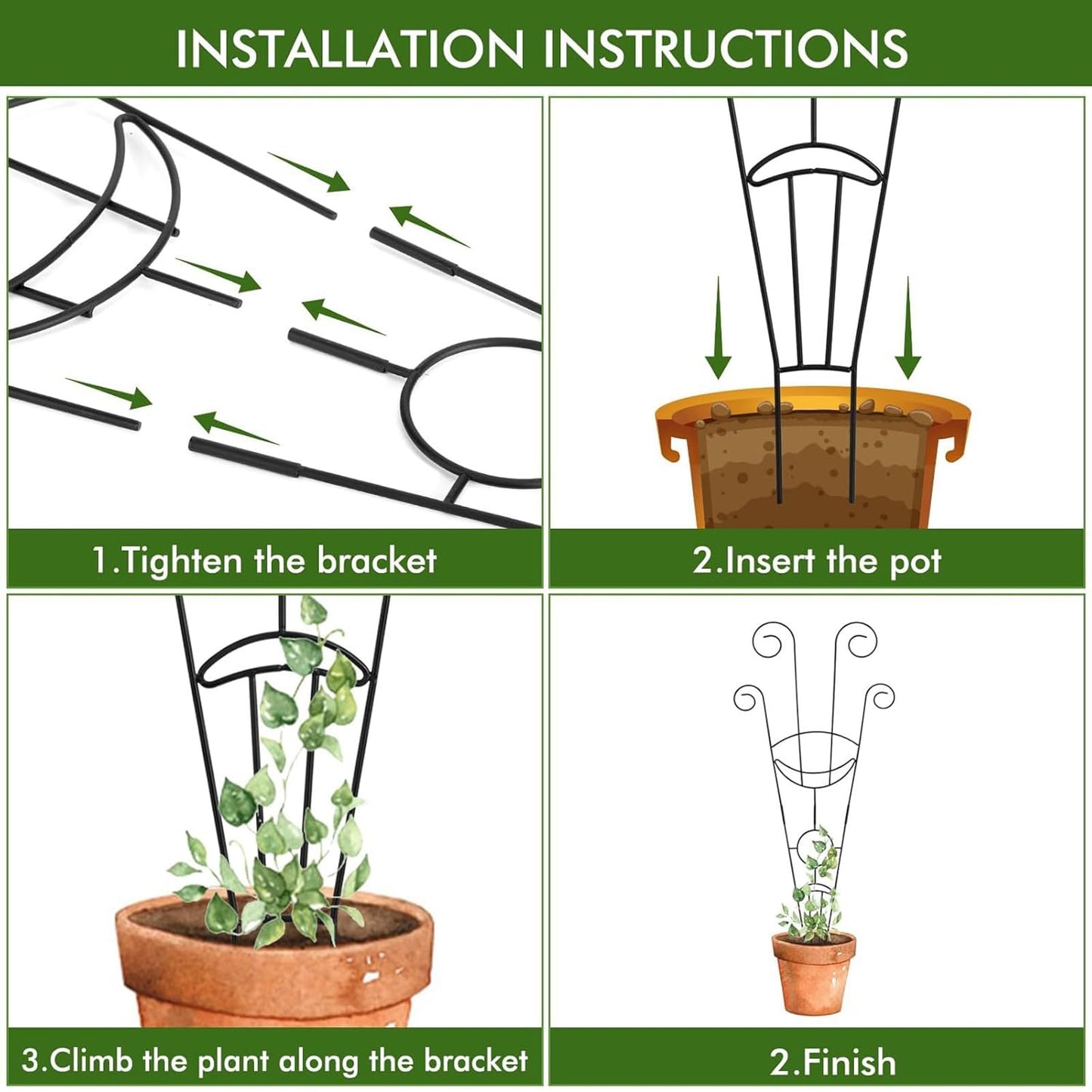 Trellis for Climbing Plants Indoor, 2 Pack Black Metal Trellis for Potted Plants, Adjustable Indoor Plant Support Monstera, Pothos, Ivy (32.7 Inch Tall)