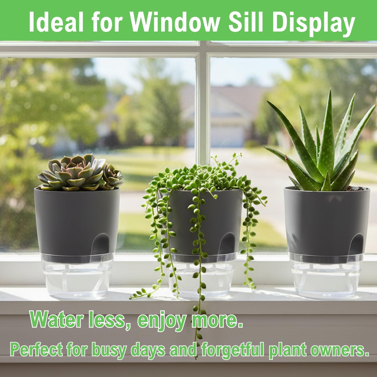 Thorkok 3.2 Inch Self Watering Planters Plastic Planter Pots 5 Pack Wicking Flower Pots Modern Decorative Planter for Small African Violets House Plants,Herbs,Indoor Outdoor Plant (Grey)