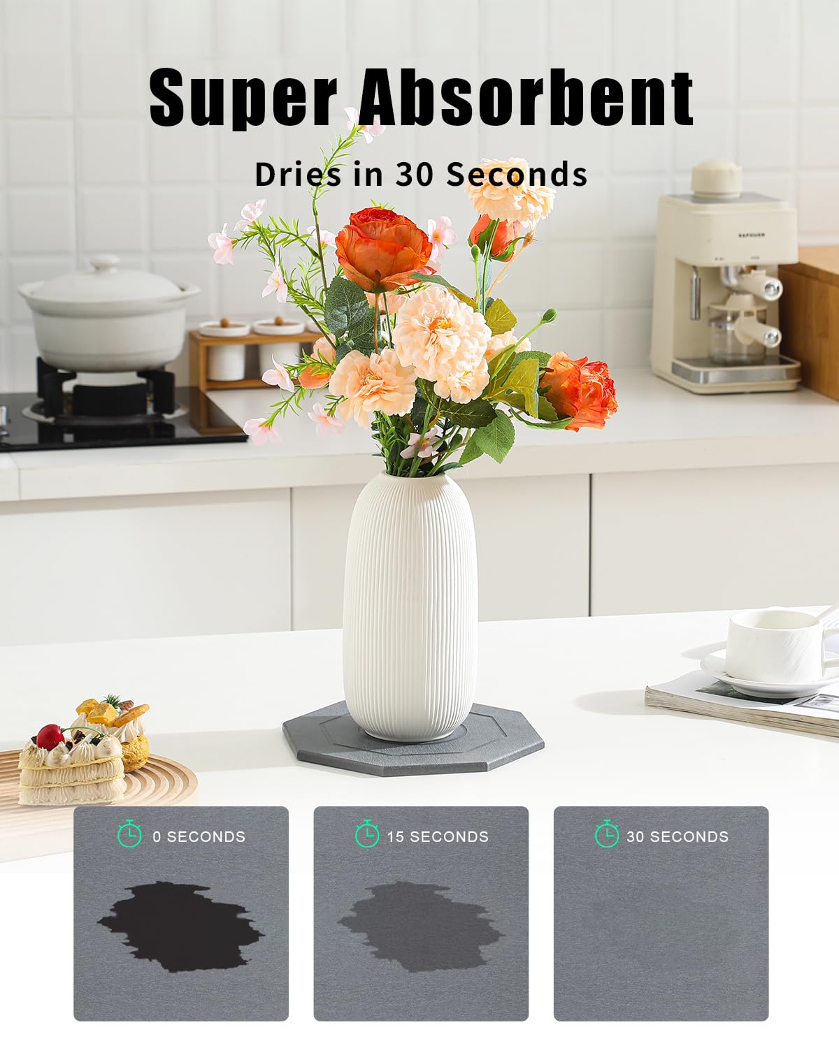 TBEECOZY Diatomaceous Earth Plant Saucer Instant Dry, 2 Pack 8 inch Super Absorbent Plant Trays for Pots, Plant Water Catcher Tray, Plant Drip & Drainage Tray for Indoor, Gray