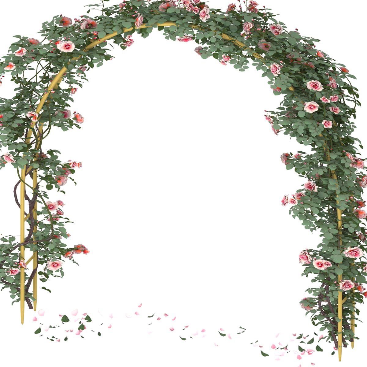 Queension Metal Wedding Arch for Ceremony Party Decoration 7Ft Wide 7.7Ft High,Garden Arch Trellis with Ground Bases for Climbing Plants,Outdoor Garden Arbor for Roses Vines, Round Frame, Gold