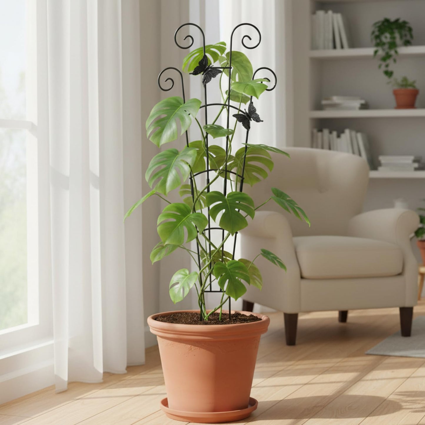 Otbushit 2 Pack Trellis for Potted Plants, 30 Inch Tall Butterfly Indoor Plant Trellis, Expandable Metal Climbing Support for Vines, Indoor Outdoor Garden