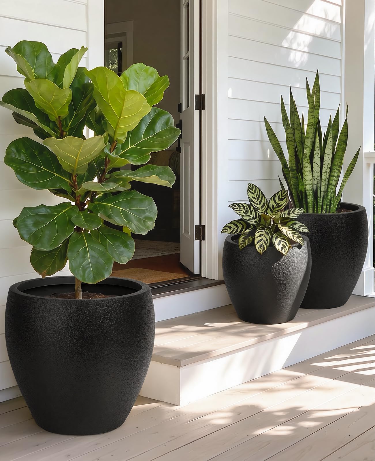 homenote Flower Pots 14.5/12/9.6 Inch,Large Plant Pots Indoor with Drainage,Plastic Pots for Plants,Garden Pots for Outdoor,Large Planters for Indoor Plants,Big Plastic Planter,Off-Black(3 Pcs)