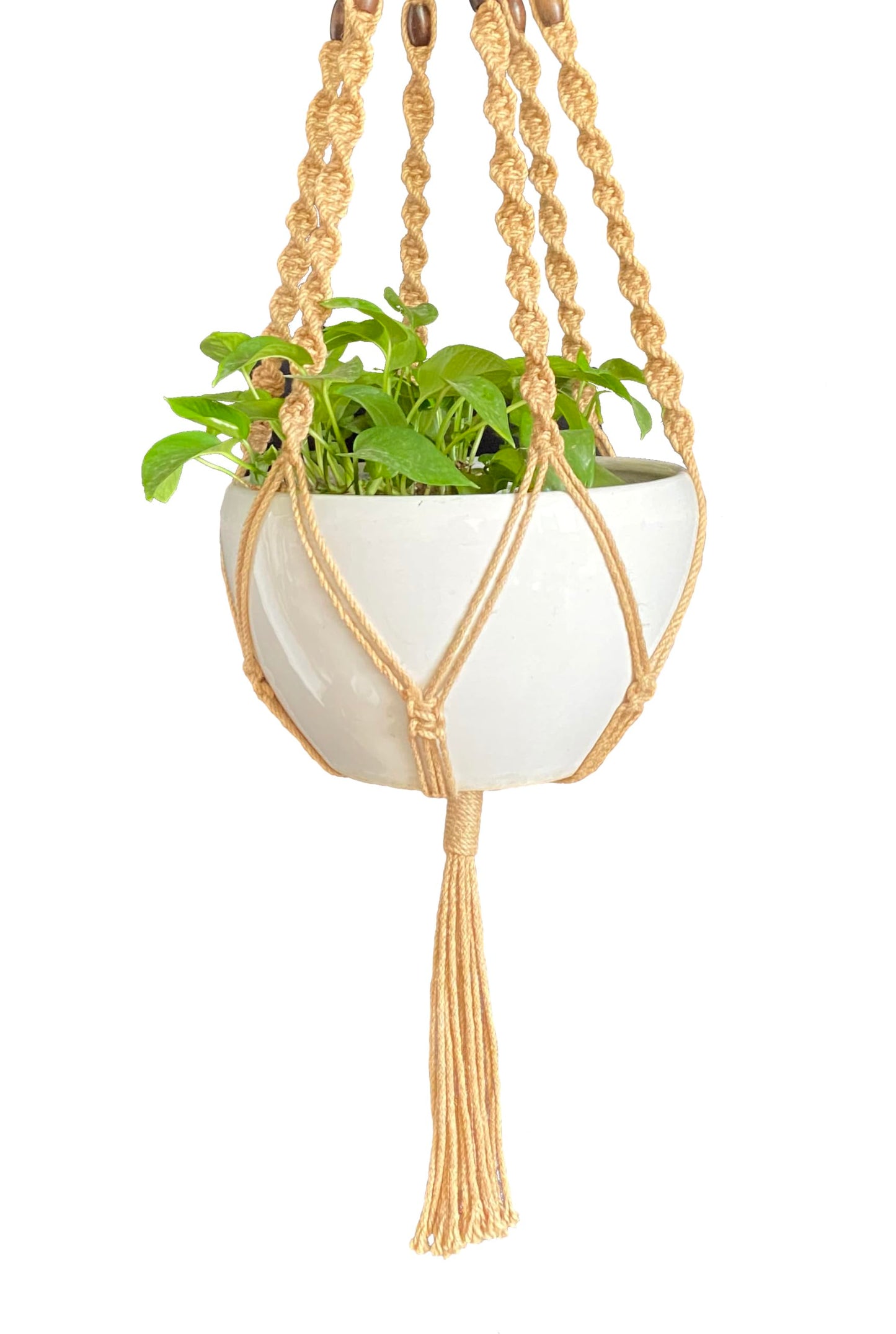 6 Legs Macrame Natural Jute and Cotton Plant Hanger & Holder and Metal Ring, 51-inches Length (Without The White Pot and Plant) (Jute) (Brown-Jute)