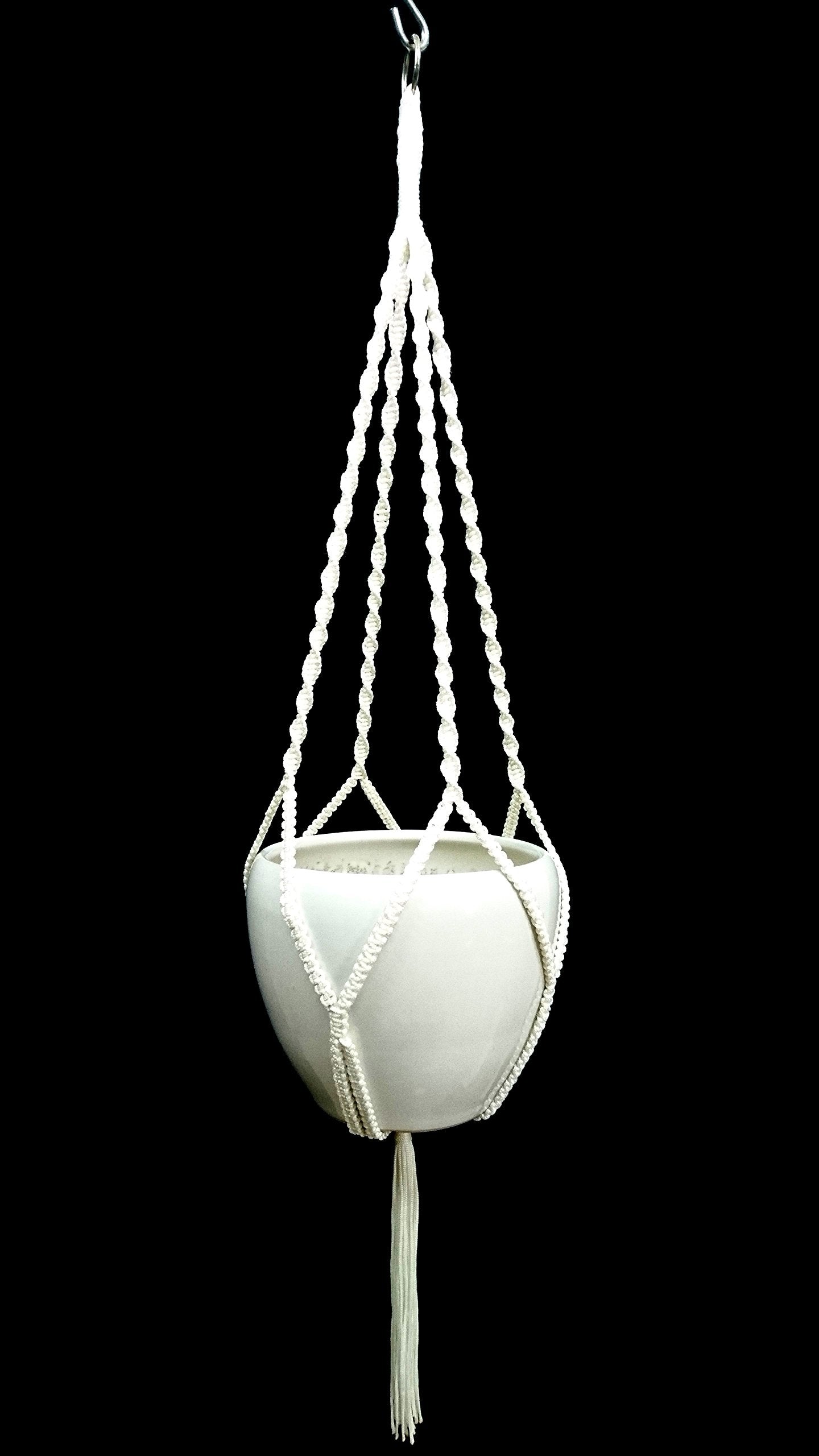 Hanpo 4 Legs Polypropylene Fiber Rope Macrame Plant Hanger Hanging Planter Holders Black& White Color, 48-inches for 10-12" Pot (White)