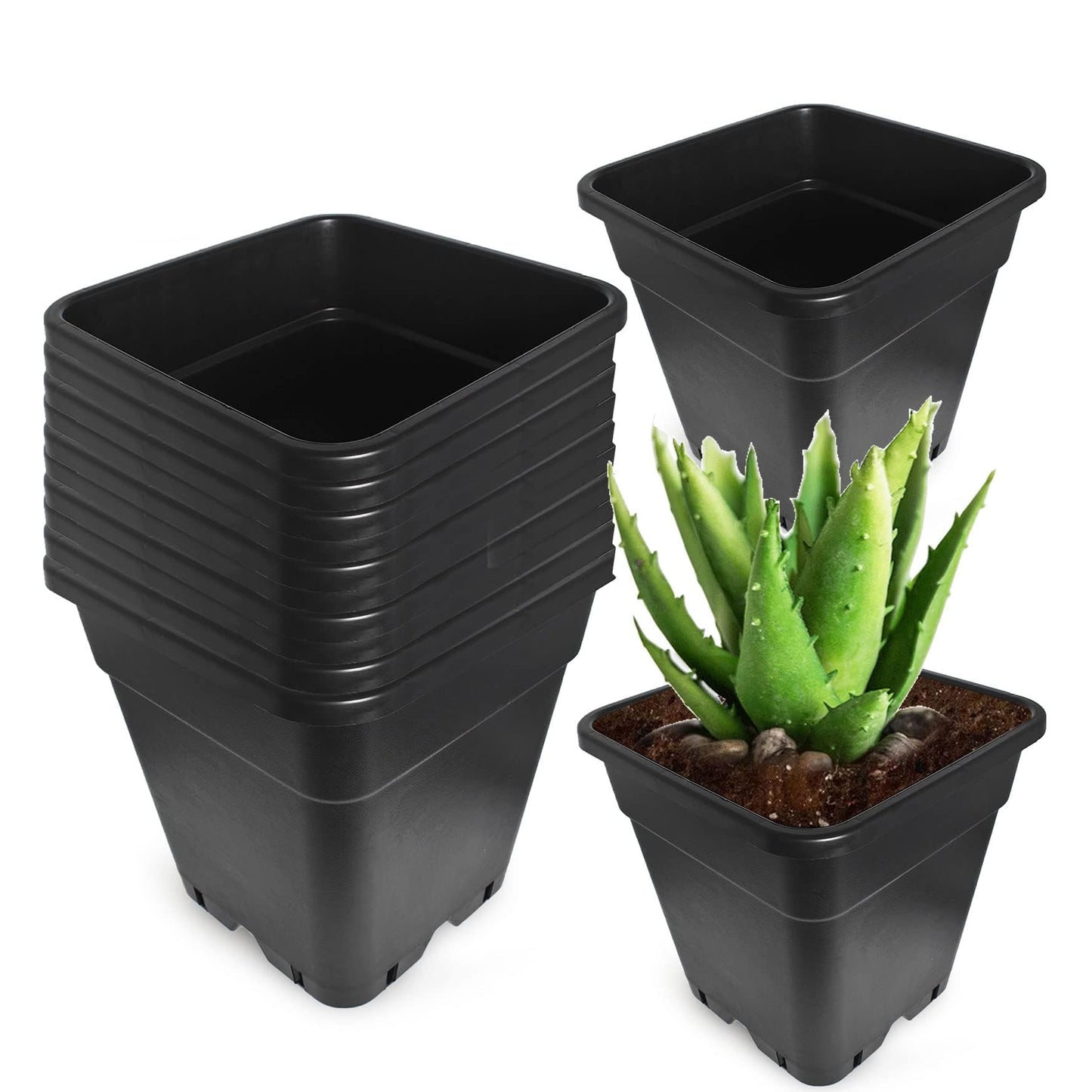 WFLNHB 5 Gallon Square Pot 5 Gallon 10 Pcs Square Plastic Plant Pots Flexible Nursery Pot Planter Nursery Pots Suitable for Flower Vegetables Succulents Black