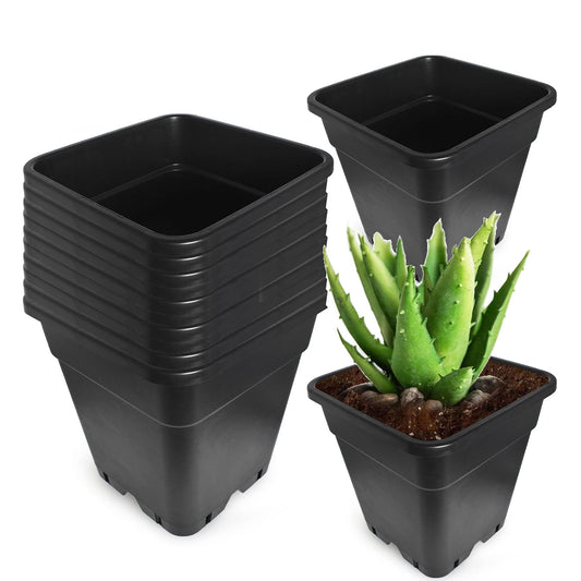 WFLNHB 5 Gallon Square Pot 5 Gallon 10 Pcs Square Plastic Plant Pots Flexible Nursery Pot Planter Nursery Pots Suitable for Flower Vegetables Succulents Black
