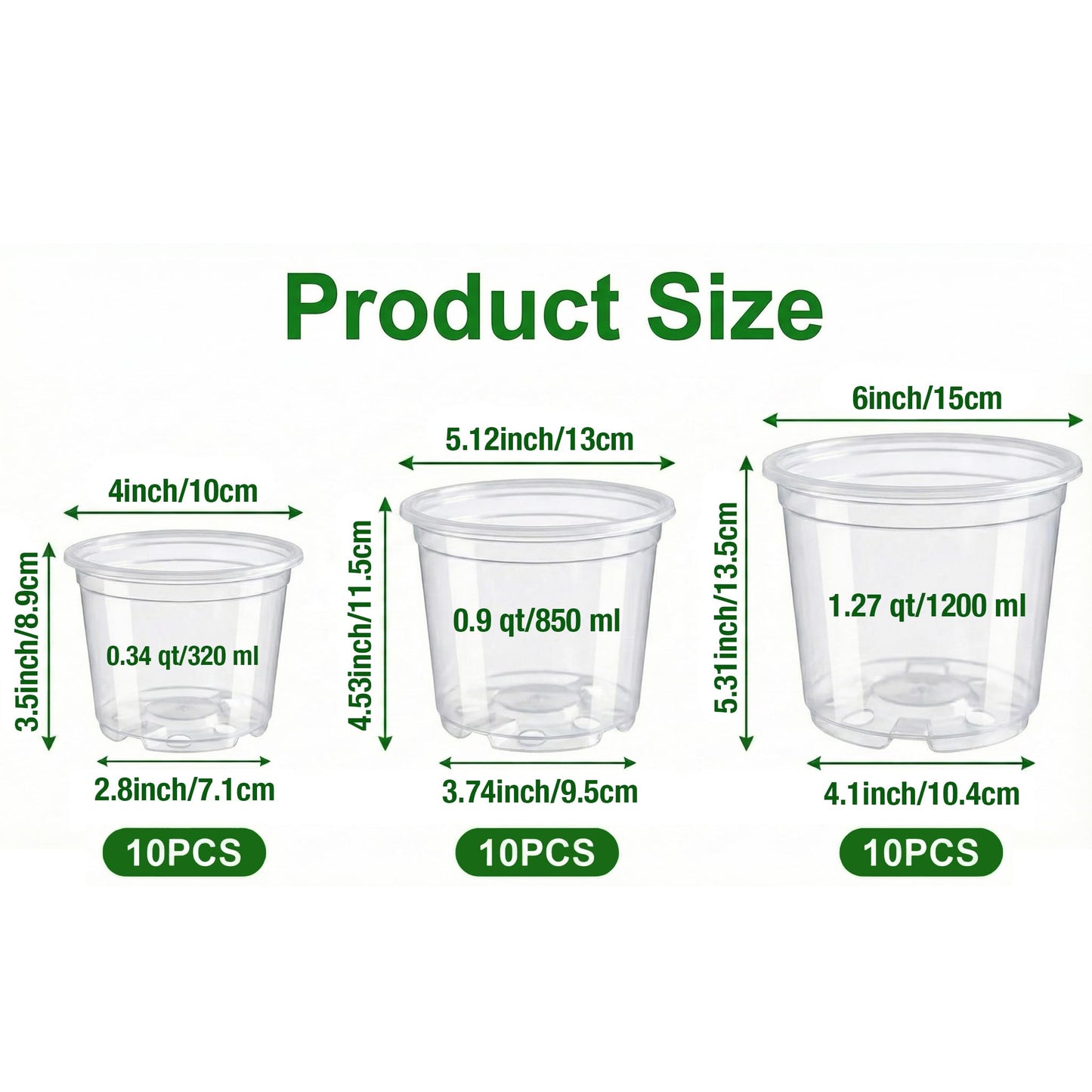ENNUFO Clear Nursery Pots with Drainage, 30 Pack 4/5/6 Inch Plastic Pots for Indoor Plants, Transparent Seed Starter Pots, Clear Plant Pots with Drainage Holes, Pot Liners for Seedlings & Houseplants