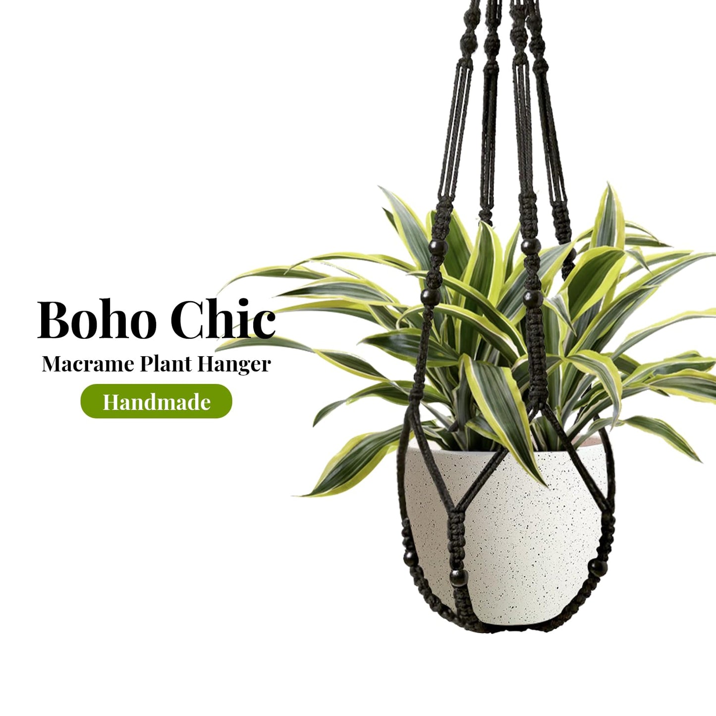 LEWESU Macrame Plant Hanger Indoor Set of 2 with 4 Hooks, Indoor Outdoor Hanging Planter for Plants Holder with Decorative Wood Beads & No Tassels, Boho Home Decor, 35 Inch Black (Pots Not Included)