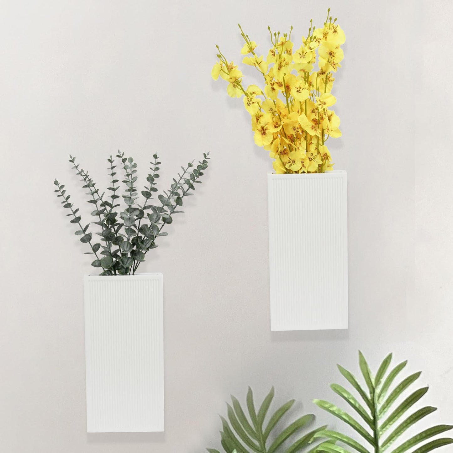 dugunusu Wood Wall Planter Set of 2, Modern Wall Hanging Decor Pocket Planter for Greenery and Dried Flowers, Indoor Wood Hanging Vase (White)