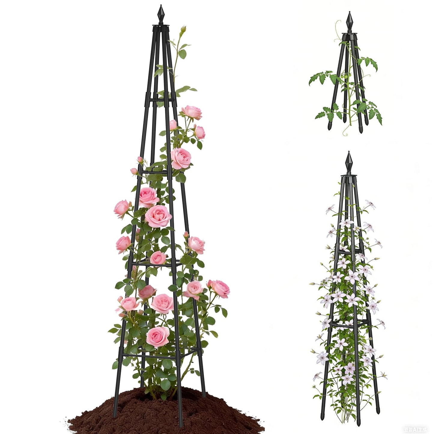 Obelisk Trellis for Climbing Plants, 6 FT Garden Trellises with 16mm Thickened Plastic-Coated Metal Pipes, Trellis for Climbing Potted Plant Vine Flower Rose Vegetable Tomato Cucumber Outdoor Indoor