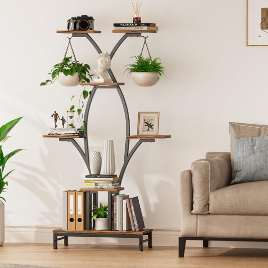 VOZZYOTO Plant Stand Indoor with Grow Lights - 7 Tiered Metal Corner Shelf for Multiple Plants, 63" Corner Plant Stand for Indoor Plants, X-Shaped Plant Rack for Home, Living Room, Office & Patio Decor