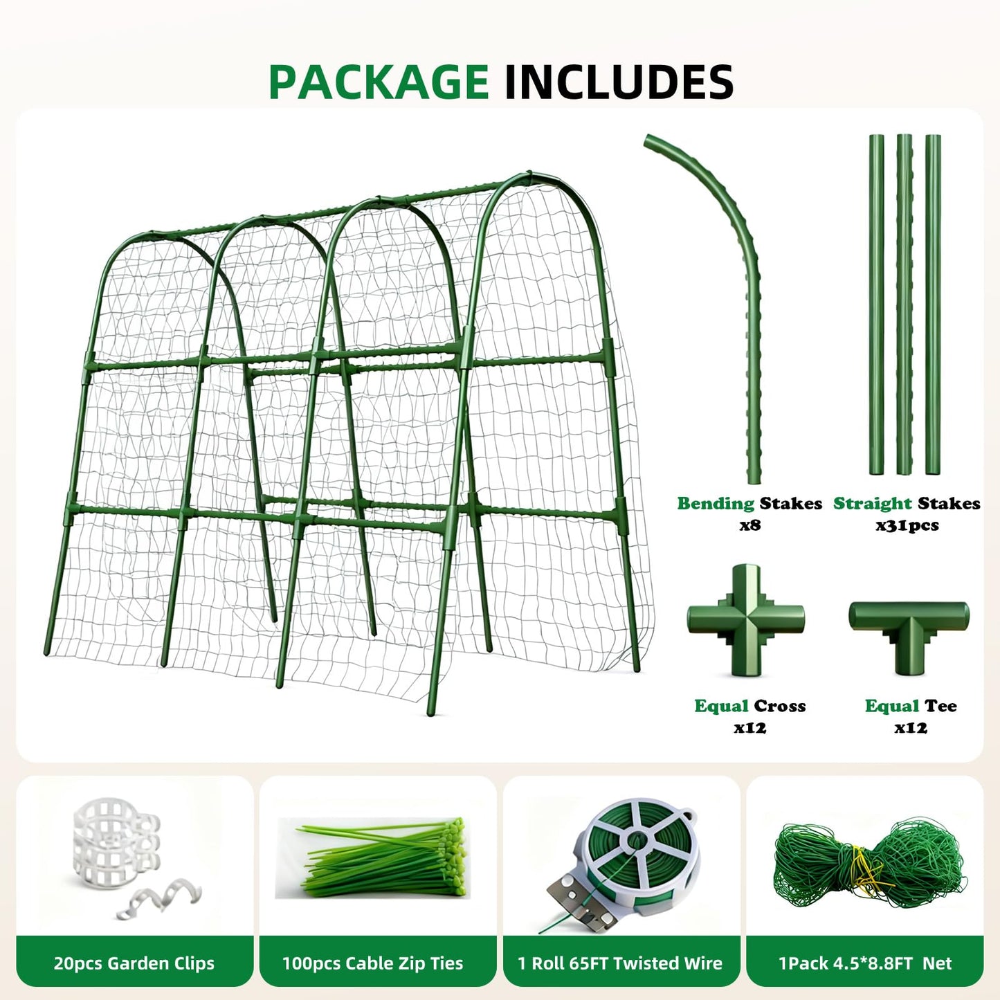 Laodier Cucumber Trellis for Raised Bed, U-Shape Garden Arch Metal Support for Climbing Plants, Metal Arch Plant Support Vegetables Trellis, Plant Support for Vine Outdoor (Green, 47*30*47inch(L*W*H))
