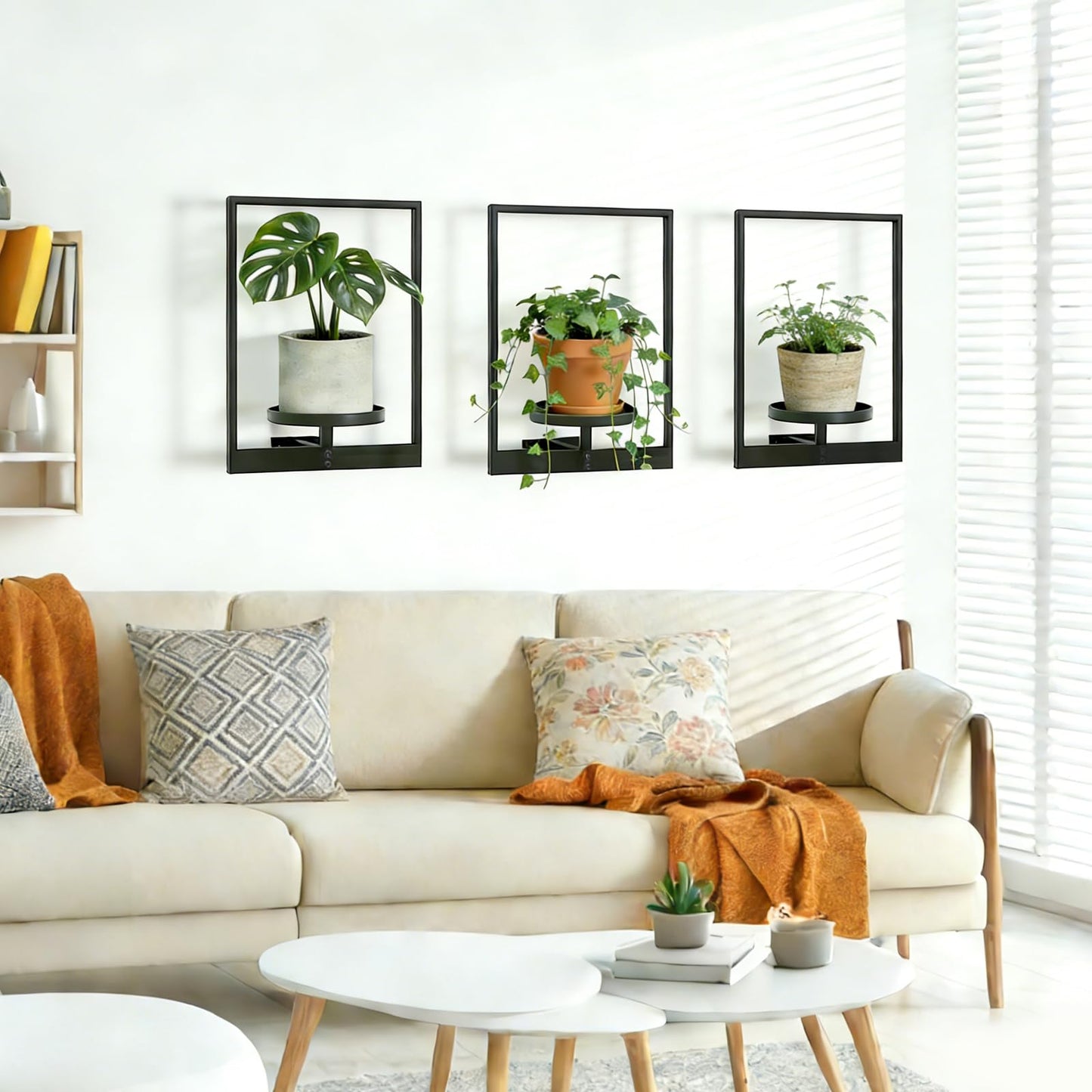 mekpiwu 3 Pack Picture Frame Wall Planters, Hanging Plant Shelves for Indoor Plants, Decorative Plant Stand & Hanger for Living Room, Window, Entryway & Outdoor Use, Gold