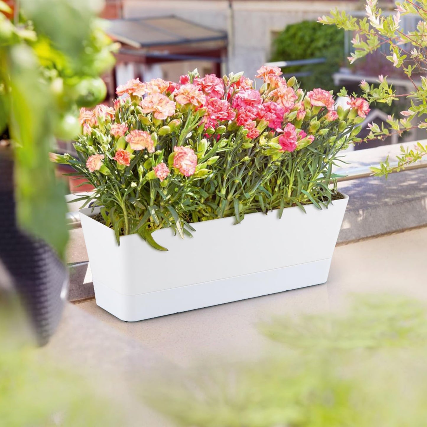 Sanbege Window Box Planter with Tray, 12" Rectangle Plant Pot, Pack of 3 (White)