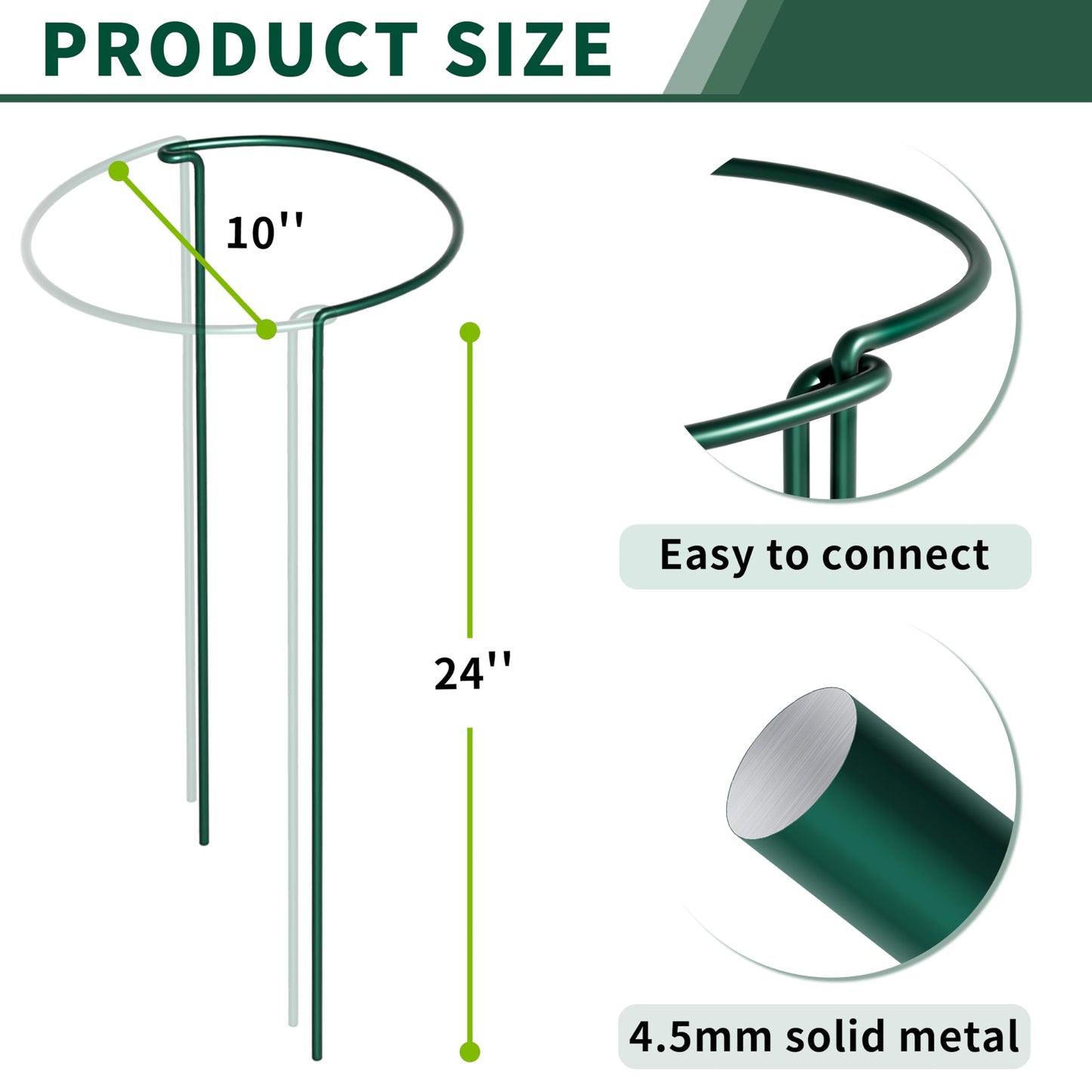 SORANGEUN 10 Pack Peony Cages and Supports, 10" (W) x 24"(H) Plant Support, Heavy-Duty Metal Plant Support Stakes, Plant Stakes for Outdoor & Indoor Plants, Perfect for Flowers and Vegetable