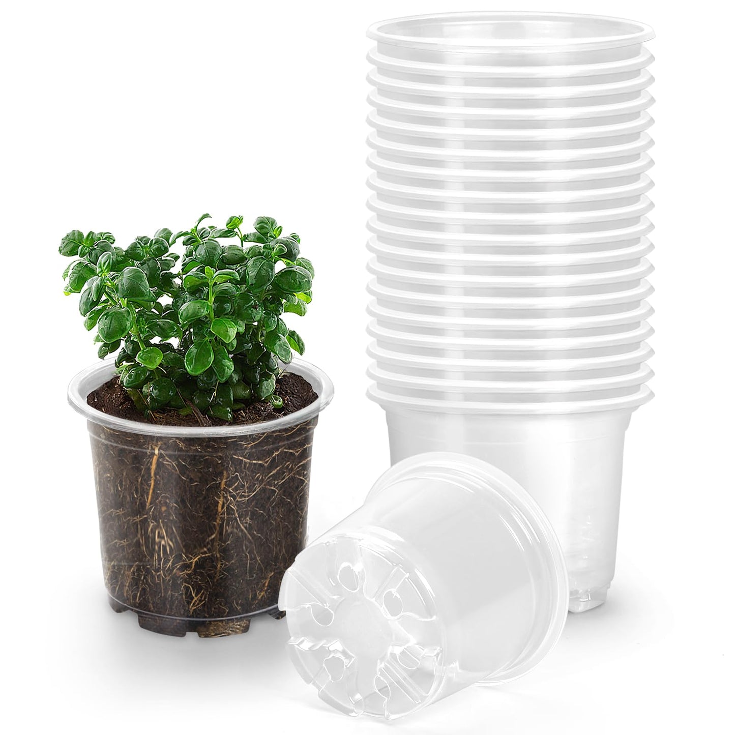 OUPSAUI 20 Pack 3.5 Inch Clear Nursery Pots for Plants, Clear Plastic Plant Pots with Drainage Holes, Flexible Nursery Pots Variety Pack, Seedling Planter Seed Starter Pots (3.5 Inch)