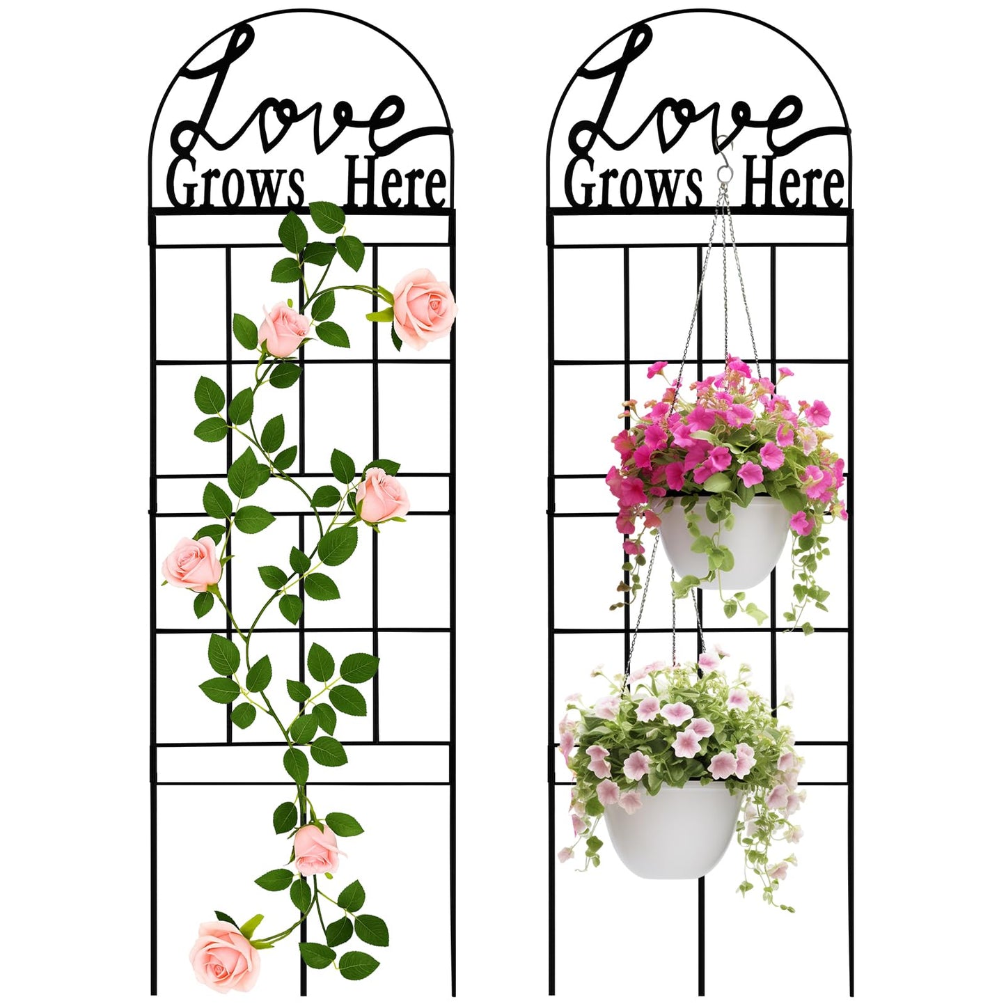 CraftyDream 2 Pcs 43" Metal Garden Trellis for Climbing Plants Outdoor Heavy Duty Black Rustproof Coated Garden Trellis Climbing Plant Support Decorative for Plant Outdoor House Patio Flower Vegetable