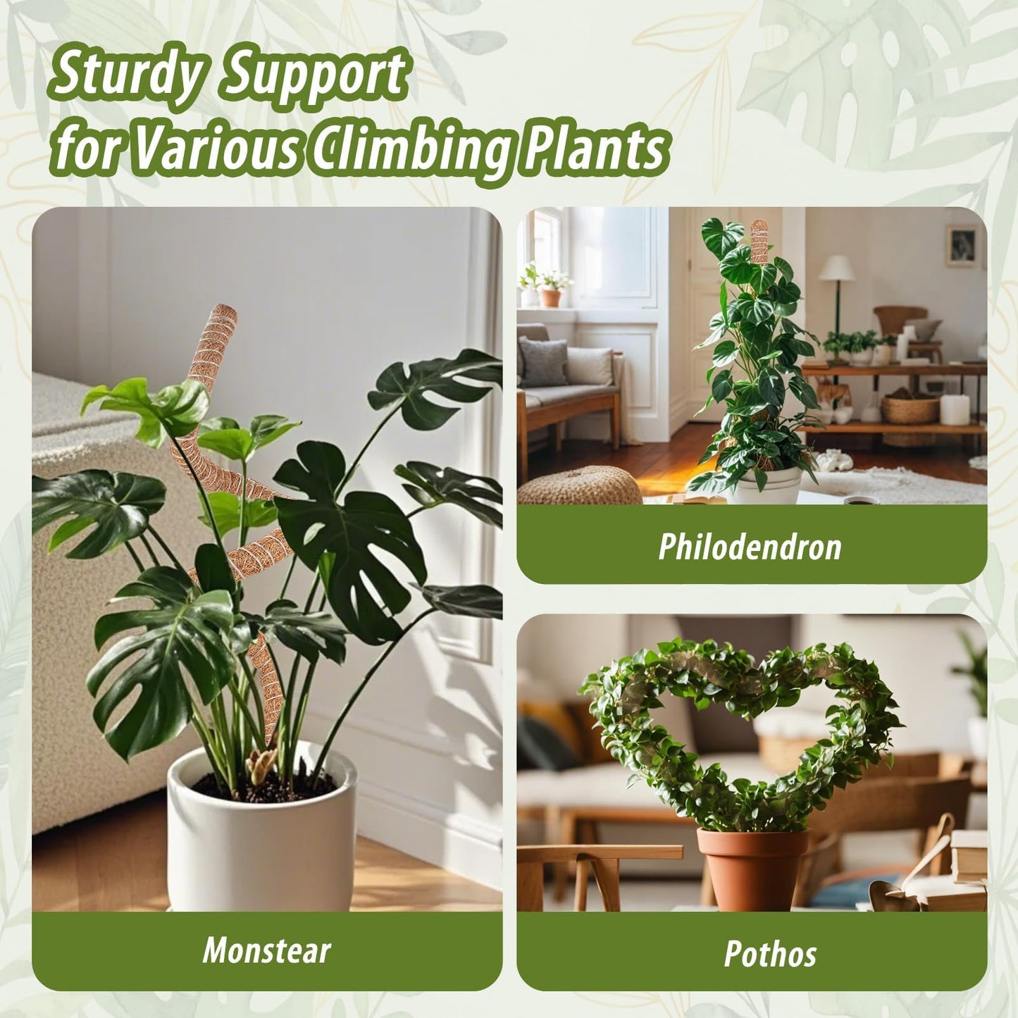 2 Pack Moss Pole, 63 Inch Monstera Plant Support, Moss Poles for Climbing Indoor Plants, Bendable Coco Coir Plant Support Stakes for Potted Plants, Pothos, Philodendron