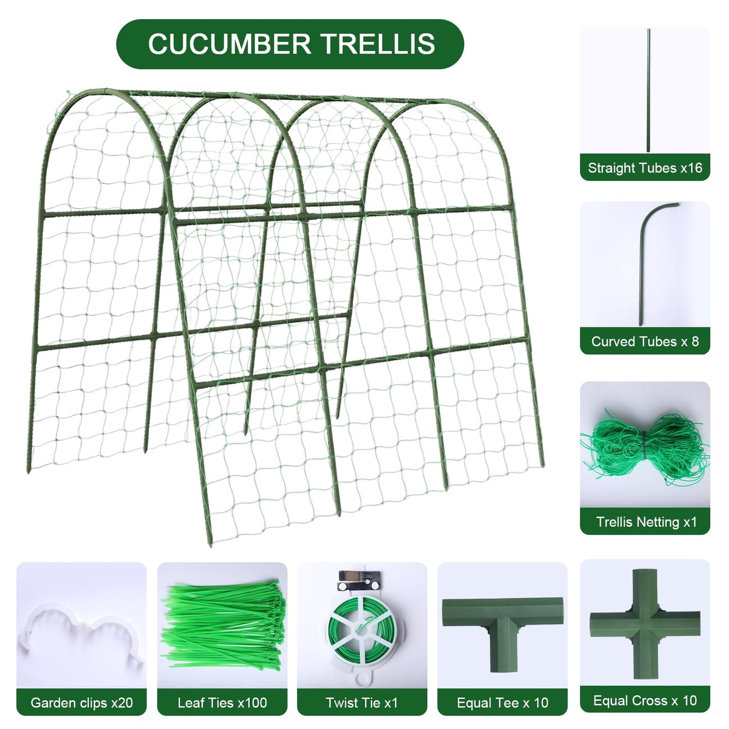 U-Shape Cucumber Trellis for Raised Bed - 47"x47"x22" Metal Garden Trellis with Net & Clips | Rust-Proof Plant Support for Cucumber, Tomato, Peas | Heavy-Duty Outdoor Climbing Plants Trellis