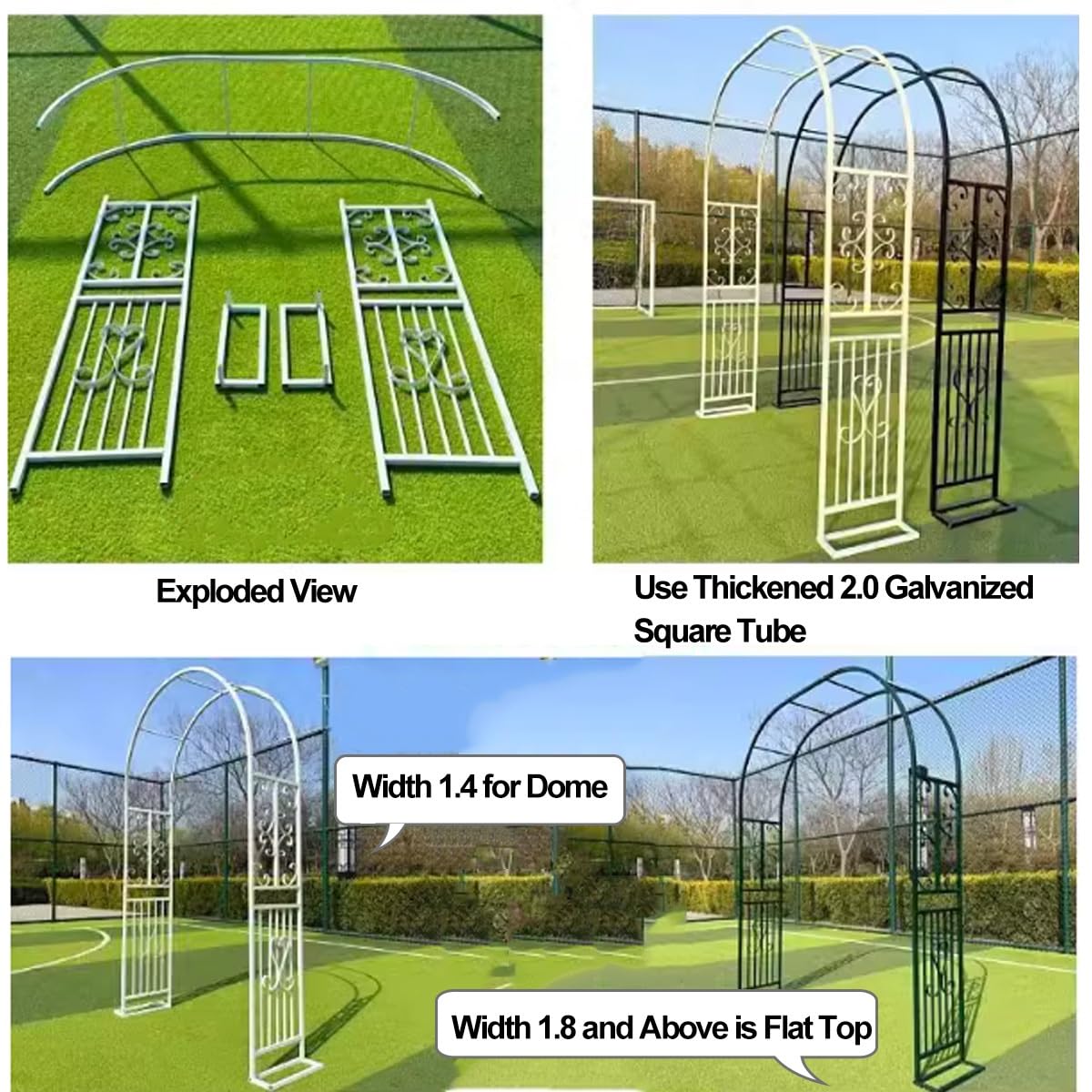 Hltzyzbl Garden Trellis Arbor Metal Arch Heavy Duty Roses Outdoor Arbour for Various Climbing Plant Easy-to-Assemble Stable W8.5ft X H7.5ft, W9.8ft X H7.5ft, W11ft X H7.5ft(White,W4.6ft)