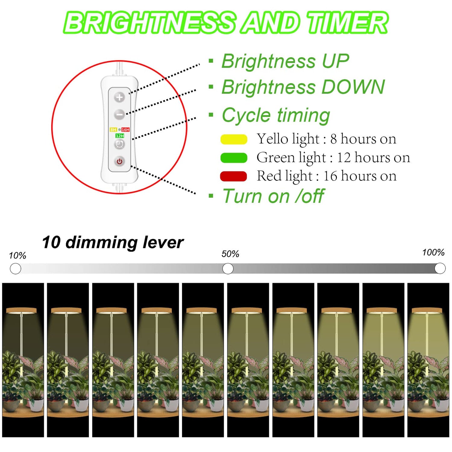Plant Grow Light for Indoor Plant,Bamboo Mini LED Grow Light Garden,Height Adjustable,Automatic Timer with 8/12/16 Hours