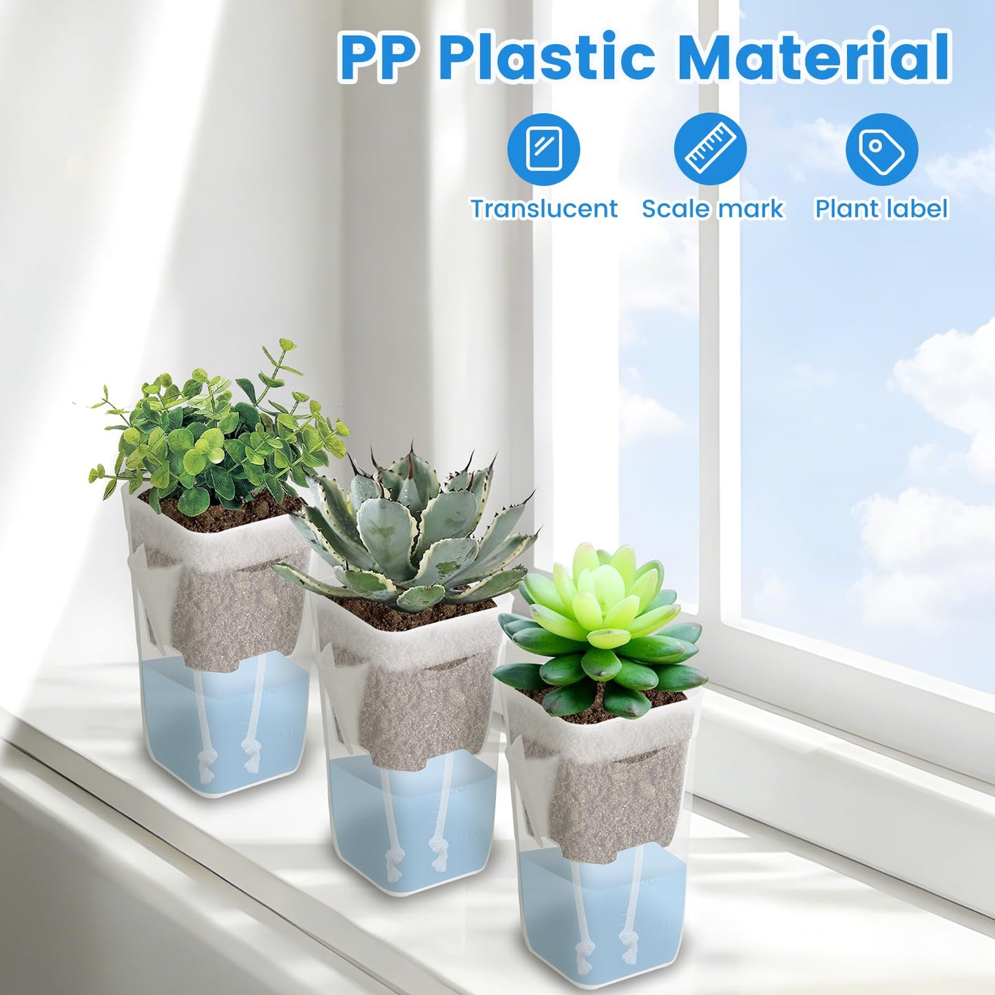 Fizocosisto 12Pcs Self Watering Pots with Transparent Reservoir,2/2.5Inch Plastic Flower Pots with Drainage Holes Indoor Plant Container for Herbs and House Plant(Transparent color-12-2 inches)
