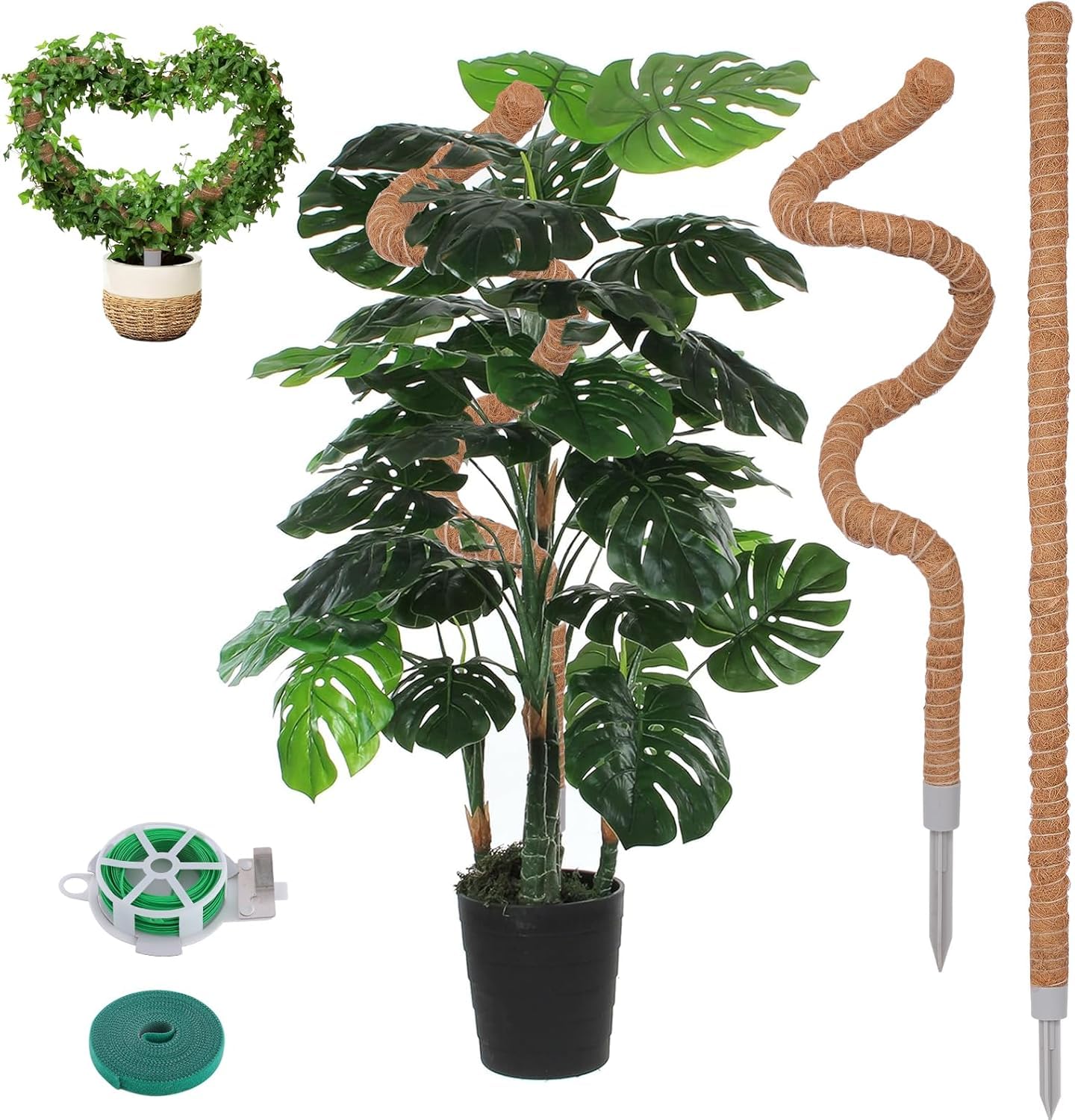 Moss Pole for Climbing Plants, 2 Pack 23.6 Inch Bendable Plant Support Stakes with Coco Coir & Jute Rope, Indoor Trellis for Monstera, Pothos, Philodendron