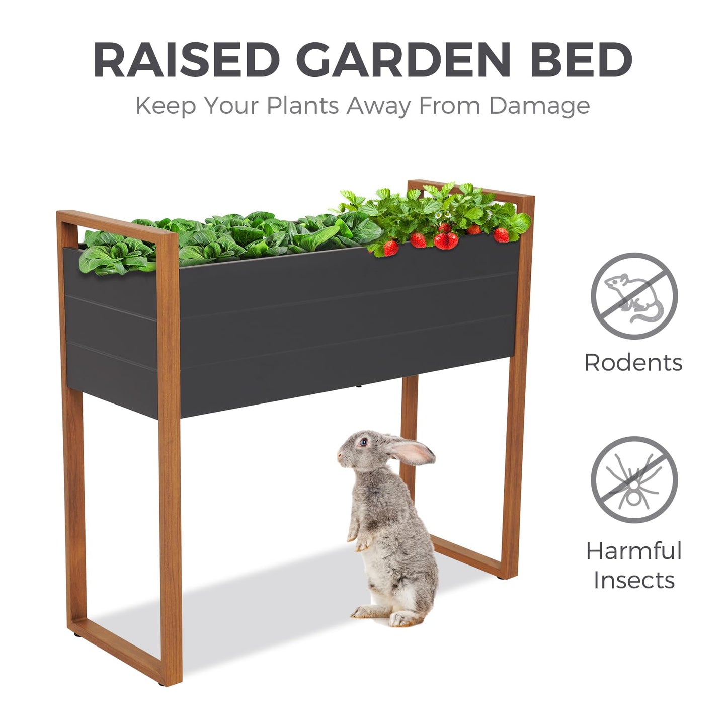 Grand patio Raised Garden Bed with Legs, Metal Elevated Planter Box with Woodgrain Finish, 39×15×36 Inch Outdoor Raised Garden Planter for Vegetables Flowers Fruits Herb, 660lb Capacity