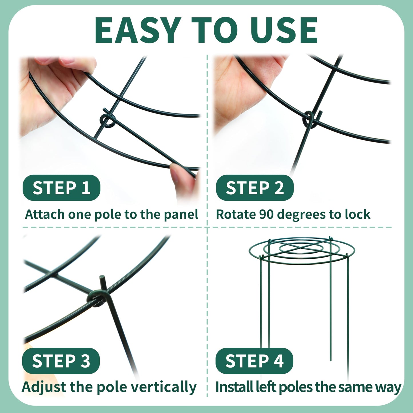8 Sets Peony Support Cage,Heavy Duty Metal Plant Support Rings with 3.5mm Thickened Legs,10"Dia.x16"High Grow Through Hoops for Peonies and Tall Plants,Rust-Resistant Strong Support for Heavy Blossoms