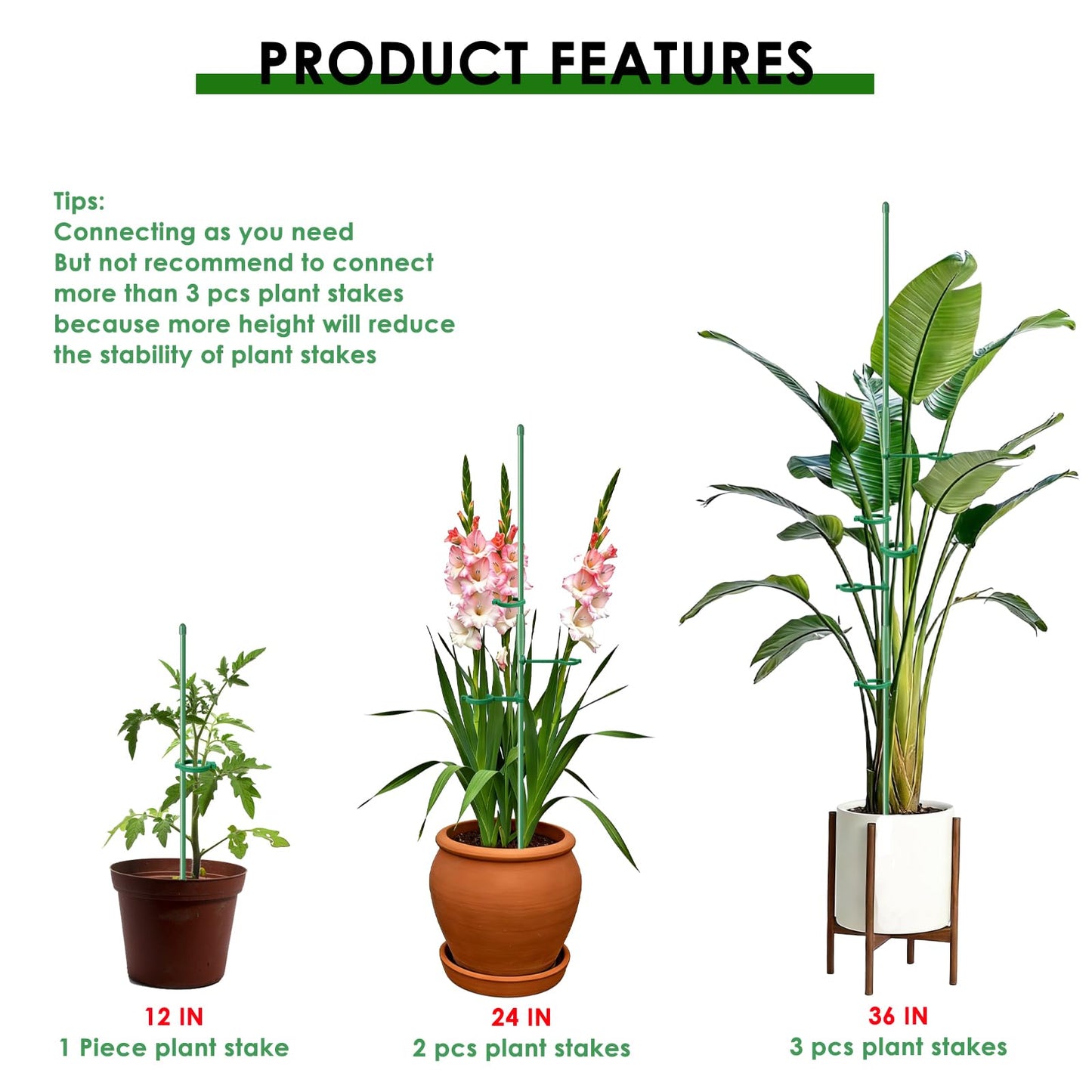 20 Set Plant Stakes 12 inch Extendable Plant Support Stakes with Adjustable Clips Rings, Flower Stem Plant Support Sticks for Indoor Outdoor Plants Stabilizer Garden Sticks for Orchid Rose Tomato
