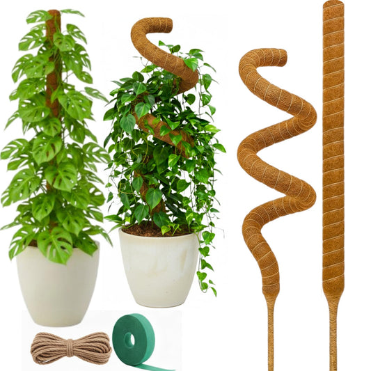 Auraville Bendable Moss Pole for Plants | 2 Pack 48 Inch Tall Moss Pole Monstera Plant Support | Large Poles for Climbing Plants | Handmade Coco Coir Plant Pole Sticks for Pothos