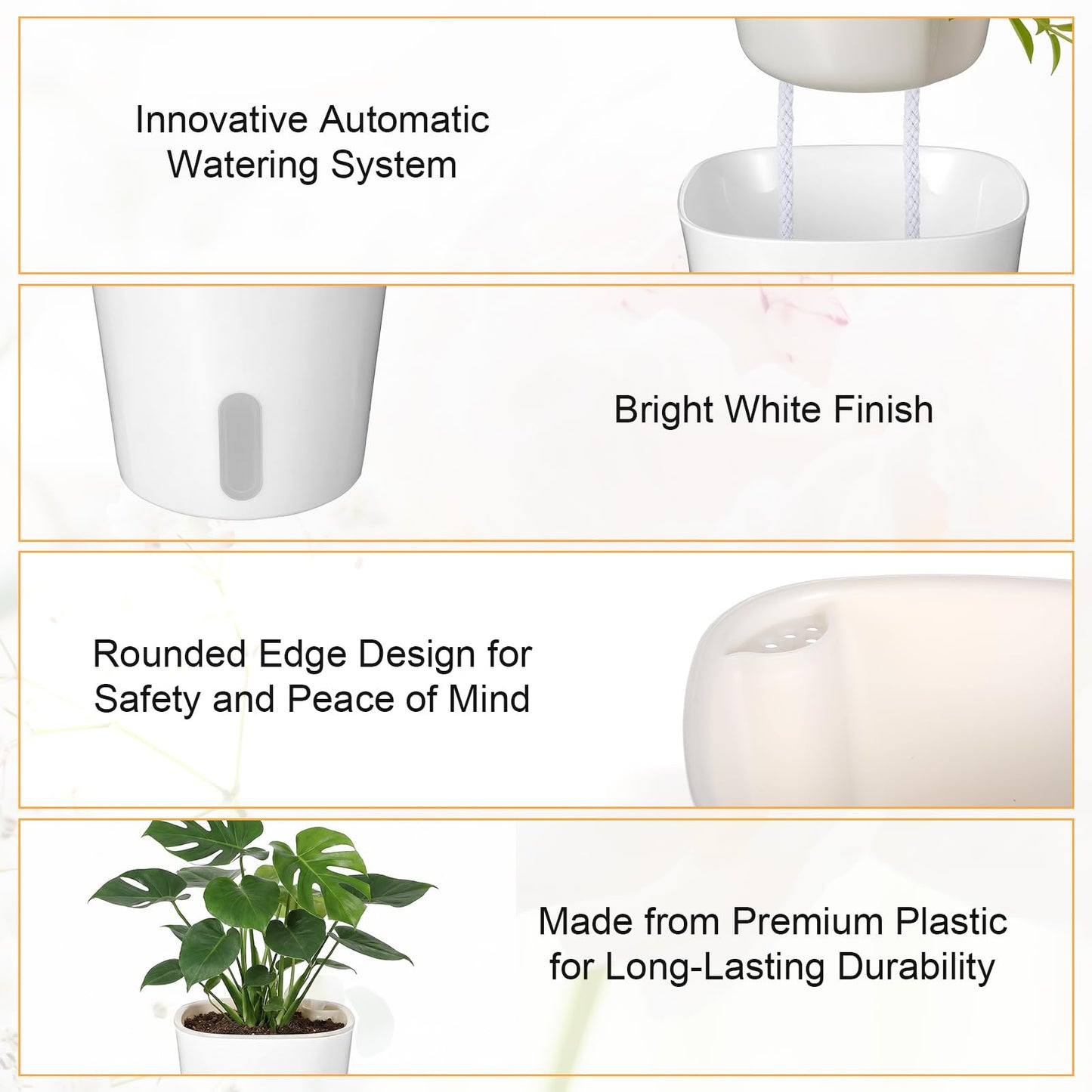 Afgaogw 8 Sets Self Watering Pots for Indoor Plants, 4 Inch White Small Self Watering Planters Plastic Garden Pots with Water Level Indicator & Vents for All House Plants, Flowers, Succulents