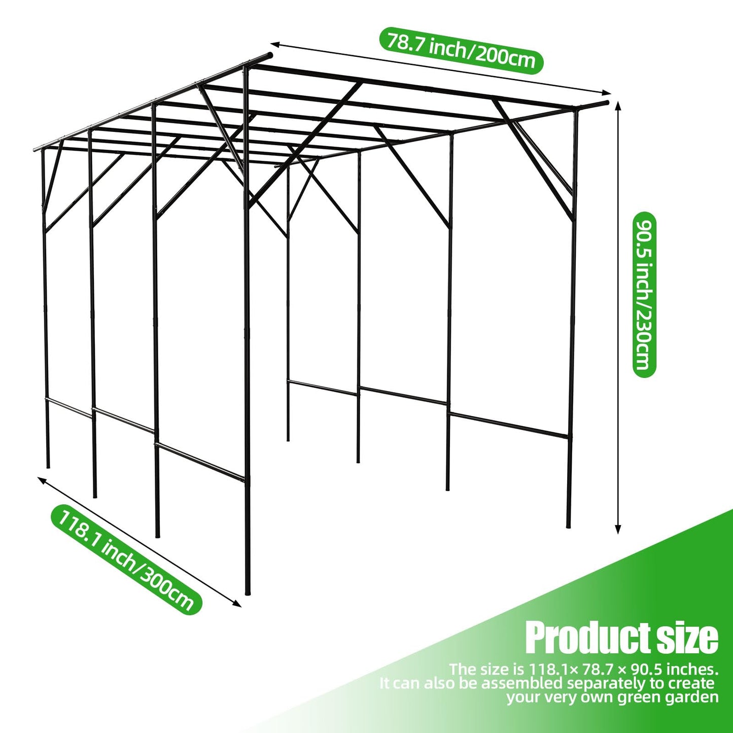 RUCOIN Garden Arch Trellis - Large Outdoor Garden Arch Trellis for Climbing Plants - Size: 118 * 78.7 * 90.5 inches, Plant Support Rack Trellises for Vegetables Fruits Cucumber Pea Bean