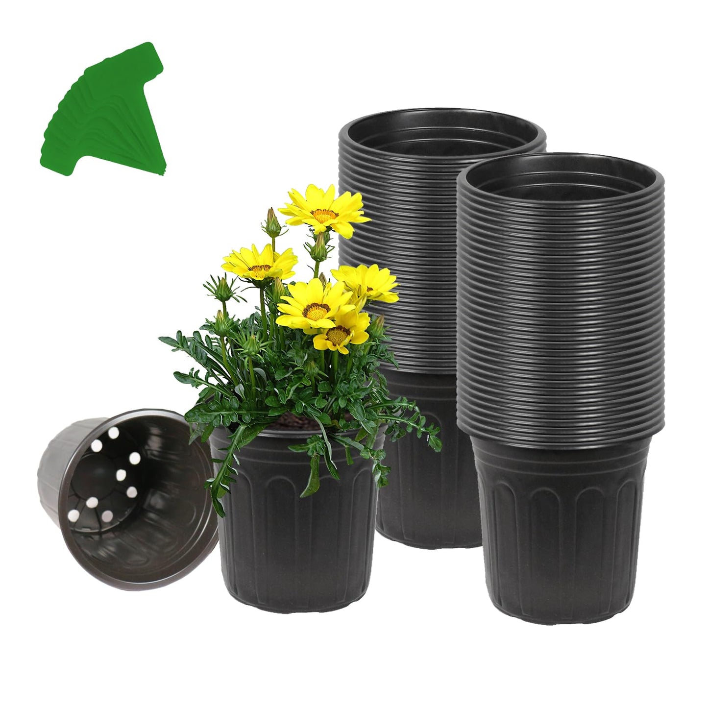 Niiiice 60-Packs 1 Gallon-S Flexible Plastic Plant Nursery Pots with 10 Pcs Plant Labels, Thickened Soft Seed Starting Container for Seedlings, Vegetables, Succulents and Cuttings