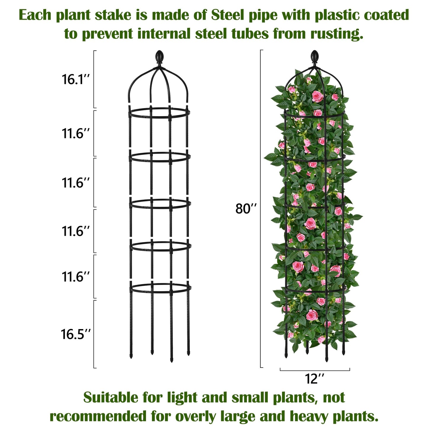 Garden Obelisk Trellis for Climbing Plants Outdoor 6.7 Ft Rose Bush Round Trellis for Pots Rustproof Metal Pipe with Plastic Coated Plant Flower Trellises for Clematis Vine Jasmine Support