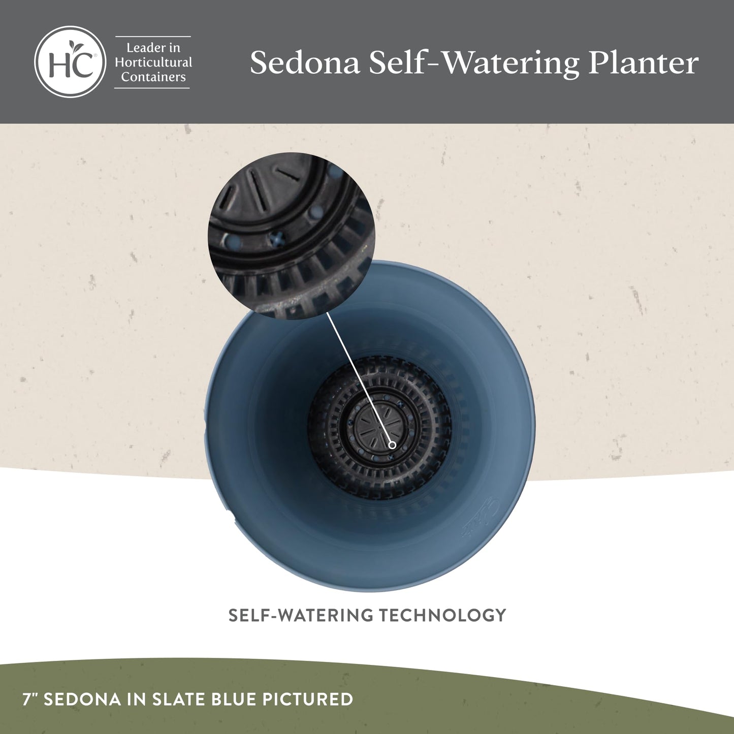 The HC Companies Sedona Round Self-Watering Pot - Lightweight Self Care Planter - Plastic Planter for Herbs & More - Durable Plant Pots for Indoor Plants & Outdoor Plants (12" Slate Blue, Pack of 1)